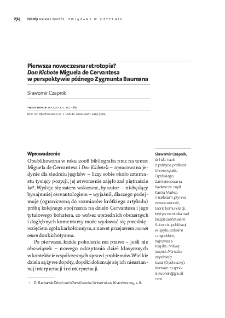 Pierwsza nowoczesna retrotopia? "Don Kichote" Miguela de Cervantesa w perspektywie p&oacute;źnego Zygmunta Baumana