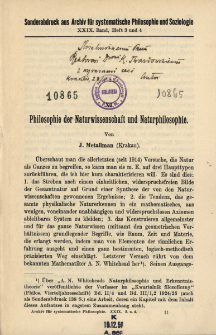 Philosophie der Naturwissenschaft und Naturphilosophie
