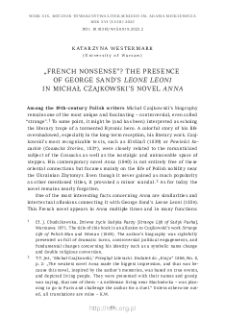 „French nonsense”? The Presence of George Sand’s “Leone Leoni” in Michał Czajkowski’s Novel “Anna”