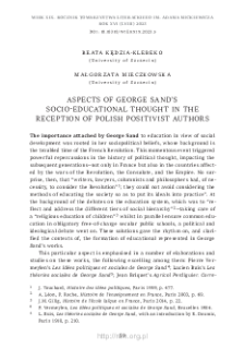Aspects of George Sand&rsquo;s Socio-Educational Thought in the Reception of Polish Positivist Authors
