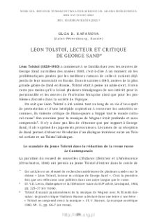 L&eacute;on Tolsto&iuml;, lecteur et critique de George Sand