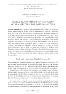 George Sand&rsquo;s Impact on Two Czech Women Writers, the Rottov&aacute; Sisters