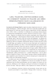 Lire, traduire, &eacute;diter George Sand, ou comment passer en fraude les id&eacute;es d&eacute;mocratiques dans l'Allemagne du Vorm&auml;rz (1830&ndash;1848)