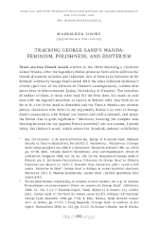 Tracking George Sand&rsquo;s Wanda: Feminism, Polishness, and Esoterism