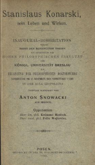 Stanislaus Konarski, sein Leben und Wirken : Inaugural-Dissertation ...