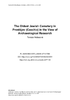 The Oldest Jewish Cemetery in Prostějov (Czechia) in the View of Archaeological Research