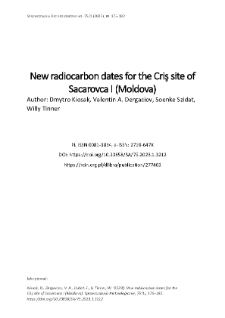 New radiocarbon dates for the Criş site of Sacarovca I (Moldova)