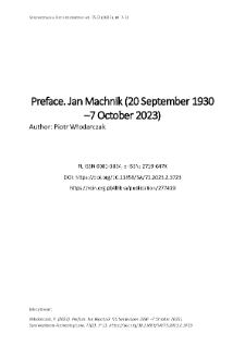 Preface. Jan Machnik (20 September 1930 –7 October 2023))