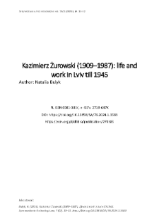 Kazimierz Żurowski (1909&ndash;1987): life and work in Lviv till 1945