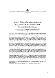 Su&aacute;rez&rsquo; Disputationes metaphysicae (1597) und die mittelalterlichen Transzendentalienlehren