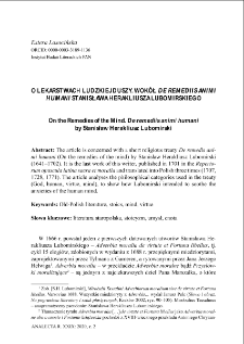 On the remedies of the human soul: On &ldquo;De remediis animi humani&rdquo; by Stanisław Herakliusz Lubomirski