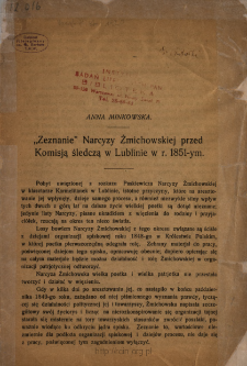 "Zeznanie" Narcyzy Żmichowskiej przed Komisją śledczą w Lublinie w r. 1851-ym
