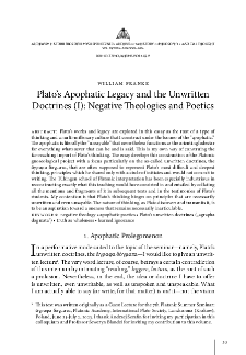 Plato&rsquo;s Apophatic Legacy and the Unwritten Doctrines (I): Negative Theologies and Poetics