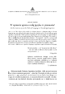 W sprawie sporu o rolę języka w poznaniu