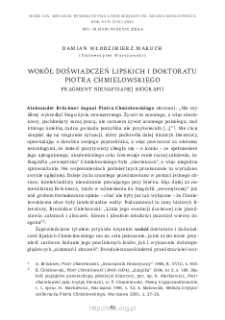 Wok&oacute;ł doświadczeń lipskich i doktoratu Piotra Chmielowskiego. Fragment nienapisanej biografii