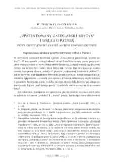 &bdquo;Upatentowany gazeciarski krytyk&rdquo; i walka o Parnas. Piotr Chmielowski versus Antoni Edward Odyniec