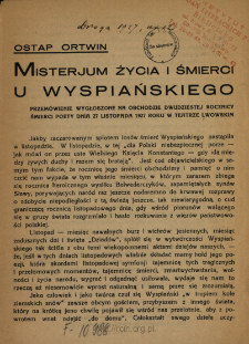 Misterjum życia i śmierci u Wyspiańskiego : przem&oacute;wienie wygłoszone na obchodzie dwudziestej rocznicy śmierci poety dnia 27 listopada 1927 roku w Teatrze Lwowskim