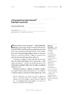 &bdquo;C&oacute;ż po poecie w czasie marnym&rdquo;? O pamięci i wyobraźni