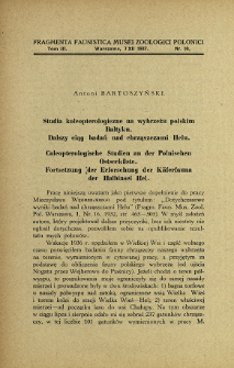 Studia koleopterologiczne na wybrzeżu polskim Bałtyku : dalszy ciąg badań nad chrząszczami Helu = Coleopterologische Studien an der Polnischen Ostseek&uuml;ste : Forsetzung der Erforschung der K&auml;ferfauna der Halbinsel Hel