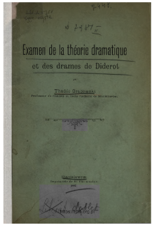 Examen de la th&eacute;orie dramatique et des drames de Diderot