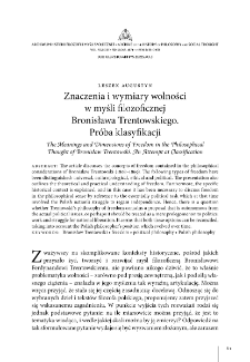 The Meanings and Dimensions of Freedom in the Philosophical Thought of Bronisław Trentowski. An Attempt at Classification