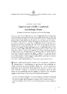 Forgotten Sources and Inspirations of Crowd Psychology