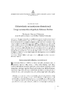 The Semantic Renewal of Democracy. Some Remarks on Kelsens&rsquo; and Bobbio&rsquo;s Political Philosophy