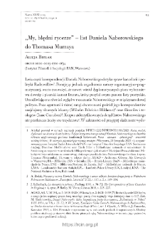 &bdquo;My, błędni rycerze&rdquo; &ndash; list Daniela Naborowskiego do Thomasa Murraya.