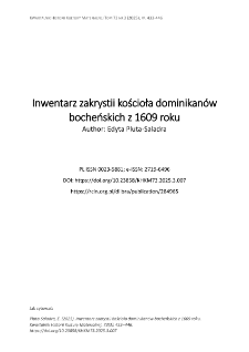 Inwentarz zakrystii kościoła dominikan&oacute;w bocheńskich z 1609 roku