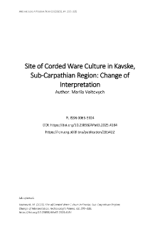 Site of Corded Ware Culture in Kavske, Sub-Carpathian Region: Change of Interpretation