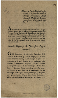 Zlecenie Deputacyi do Interessow Zagranicznych : [oblata] : Actum in Curia Regia Varsaviensi Die Decima Octava Mensis Februarij, Anno Domini Millesimo Septingentesimo Octuagesimo Nono.