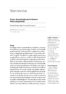 Forum. Humanistyka postsekularna. Pr&oacute;ba rekapitulacji. Wstęp.