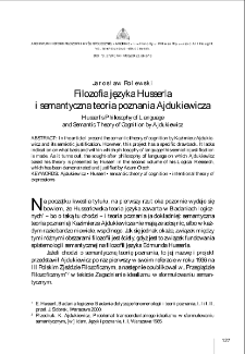 Filozofia języka Husserla i semantyczna teoria poznania Ajdukiewicza = Husserl&rsquo;s Philosophy of Language and Semantic Theory of Cognition by Ajdukiewicz