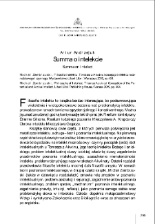 Summa o intelekcie (Michał Zembrzuski, Filozofia intelektu. Tomasza z Akwinu koncepcja intelektu możnościowego i czynnego, Wydawnictwo Liberi Libri, Warszawa 2019, ss. 404) = Summa on Intellect (Michał Zembrzuski, Philosophy of Intellect. Thomas Aquinas᾿ Conception of the Potential and Active Intellect, Liberi Libri Publishing House, Warsaw 2019, pp. 404)