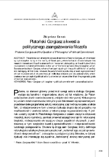 Platoński "Gorgiasz" a kwestia politycznego zaangażowania filozofa = Platonic "Gorgias" and the Question of Philosopher&rsquo;s Political Commitment
