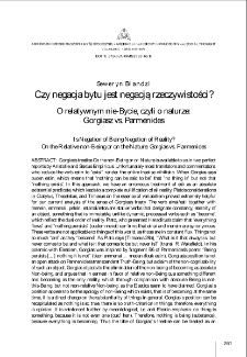 Czy negacja bytu jest negacją rzeczywistości? O relatywnym nie-Bycie, czyli o naturze: Gorgiasz vs. Parmenides = Is Negation of Being Negation of Reality? On the relative non-Being or on the Nature: Gorgias vs. Parmenides