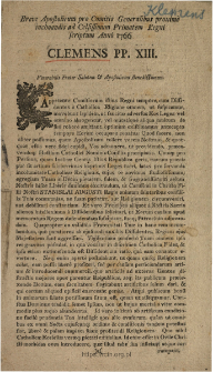 Breve Apostolicum pro Comitis Generalibus proxime inchoandis ad Celsissimum Primatem Regni scriptum Anno 1766 : [Datum:] Datum Rom&aelig; ... Die VI. Septembris MDCCLXVI ...