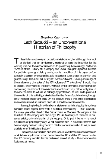 Lech Szczucki &ndash; an Unconventional Historian of Philosophy