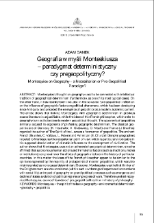 Geografia w myśli Monteskiusza &ndash; paradygmat deterministyczny czy pregeopolityczny? = Montesquieu on Geography &ndash; a Necessitarian or Pre-Geopolitical Paradigm?