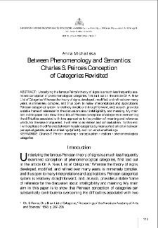 Between Phenomenology and Semantics: Charles S. Peirce&rsquo;s Conception of Categories Revisited