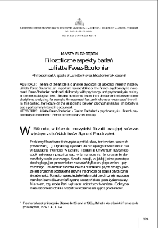 Filozoficzne aspekty badań Juliette Favez-Boutonier = Philosophical Aspects of Juliette Favez-Boutonier's Research