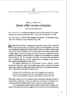 Zenon z Elei na nowo odczytany (Dariusz Piętka, Apagogiczne argumenty Zenona z Elei w apologii Parmenidesa, Wydawnictwo Stowarzyszenia Filomat&oacute;w / Liberi Libri, Warszawa 2017) = Zeno of Elea Read Anew (Dariusz Piętka, Zeno&rsquo;s of Elea Apagogic Arguments in Parmenides&rsquo;s Apology, Liberi Libri Publishing House, Warsaw 2017)