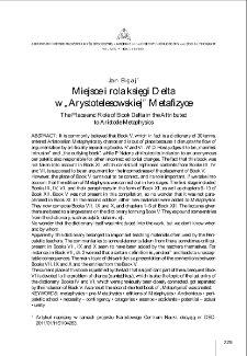 Miejsce i rola księgi "Delta" w &bdquo;Arystotelesowskiej&rdquo; "Metafizyce" = The Place and Role of Book "Delta" in the Aristotelian "Metaphysics"