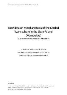New data on metal artefacts of the Corded Ware culture in the Little Poland (Małopolska)