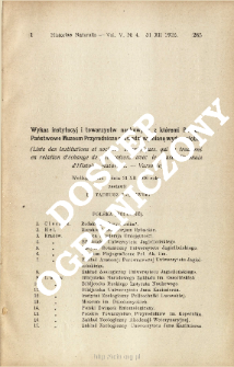 Wykaz instytucyj i towarzystw naukowych, z któremi Polskie Państwowe Muzeum Przyrodnicze prowadzi wymianę wydawnictw : według stanu z dnia 31 XII 1926 roku