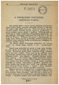 O tw&oacute;rczości poetyckiej Leopolda Staffa