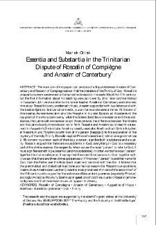 "Essentia" and "Substantia" in the Trinitarian Dispute of Roscelin of Compiegne and Anselm of Canterbury