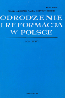 Odrodzenie i Reformacja w Polsce T. 36 (1992), Strony tytułowe, Spis treści