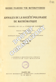 Annales de la Société Polonaise de Mathématique T. 22 (1949), Table of contents and extras