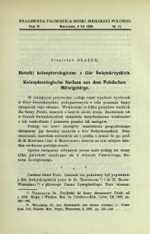 Notatki koleopterologiczne z Gór Świętokrzyskich = Koleopterologische Notizen aus dem Polnischen Mittelgebirge